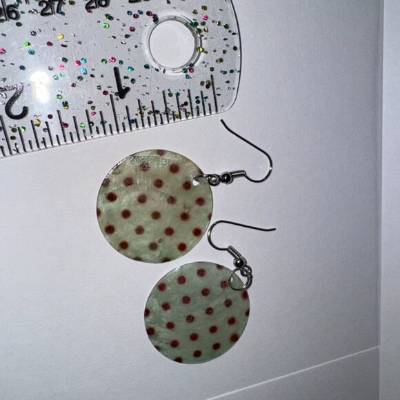 Round Blue and Brown Capiz Shell Dangle Earrings - Picture 5 of 8